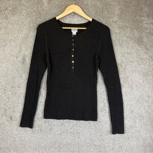 Chico’s Sweater Womens 1 Brown Ribbed Long Sleeve Pullover Snap Top- 2221*